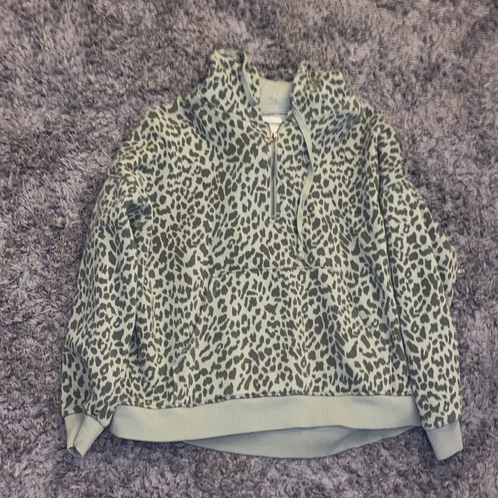 green cheetah half zip